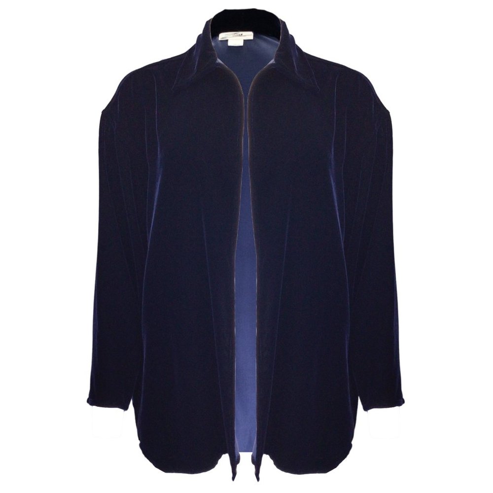 ZORAN NAVY BLUE OPEN FRONT VELVET JACKET